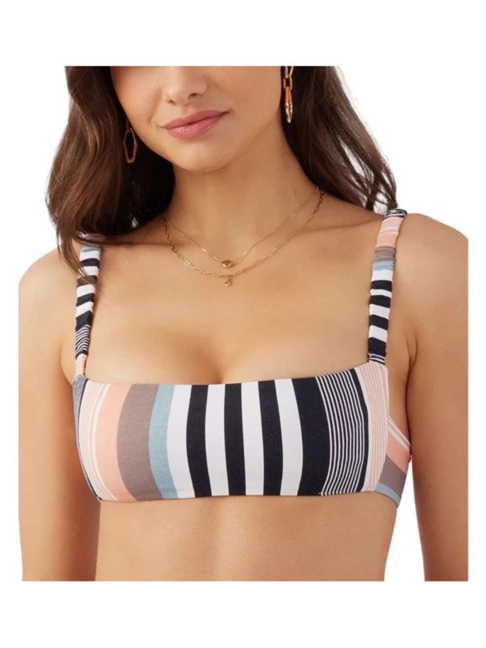 NEW O'Neill Striped Bandeau Bikini Top Size L